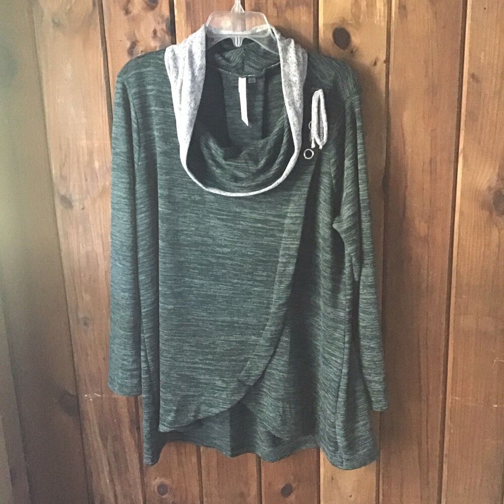 NY Collection Forest Green Woman Top Size 1X Long Sleeve Cowl Neck